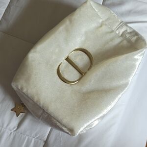 Dior Cream Cosmetic Bag with Gold Accent